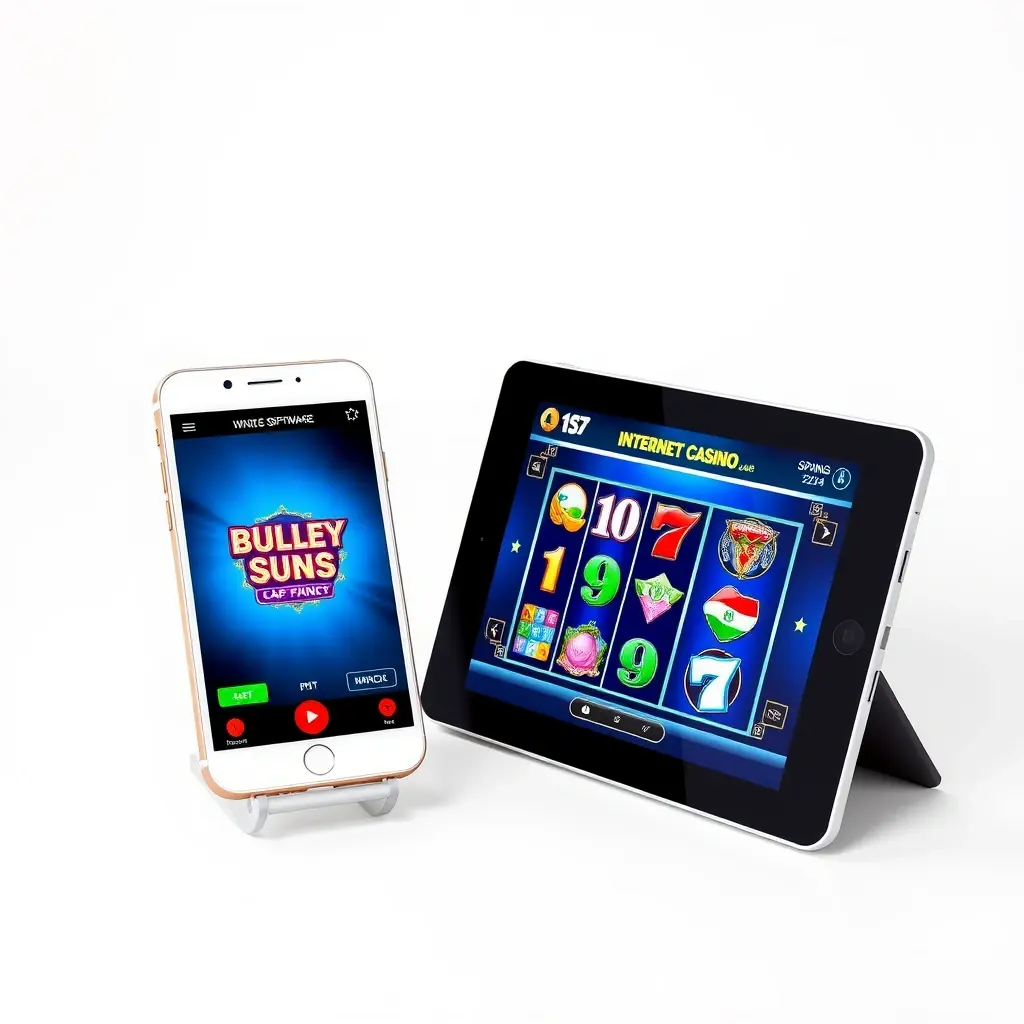 Split-screen showcasing casino software: admin dashboard with analytics and player management on left, player-facing game lobby interface on right with modern clean UI design